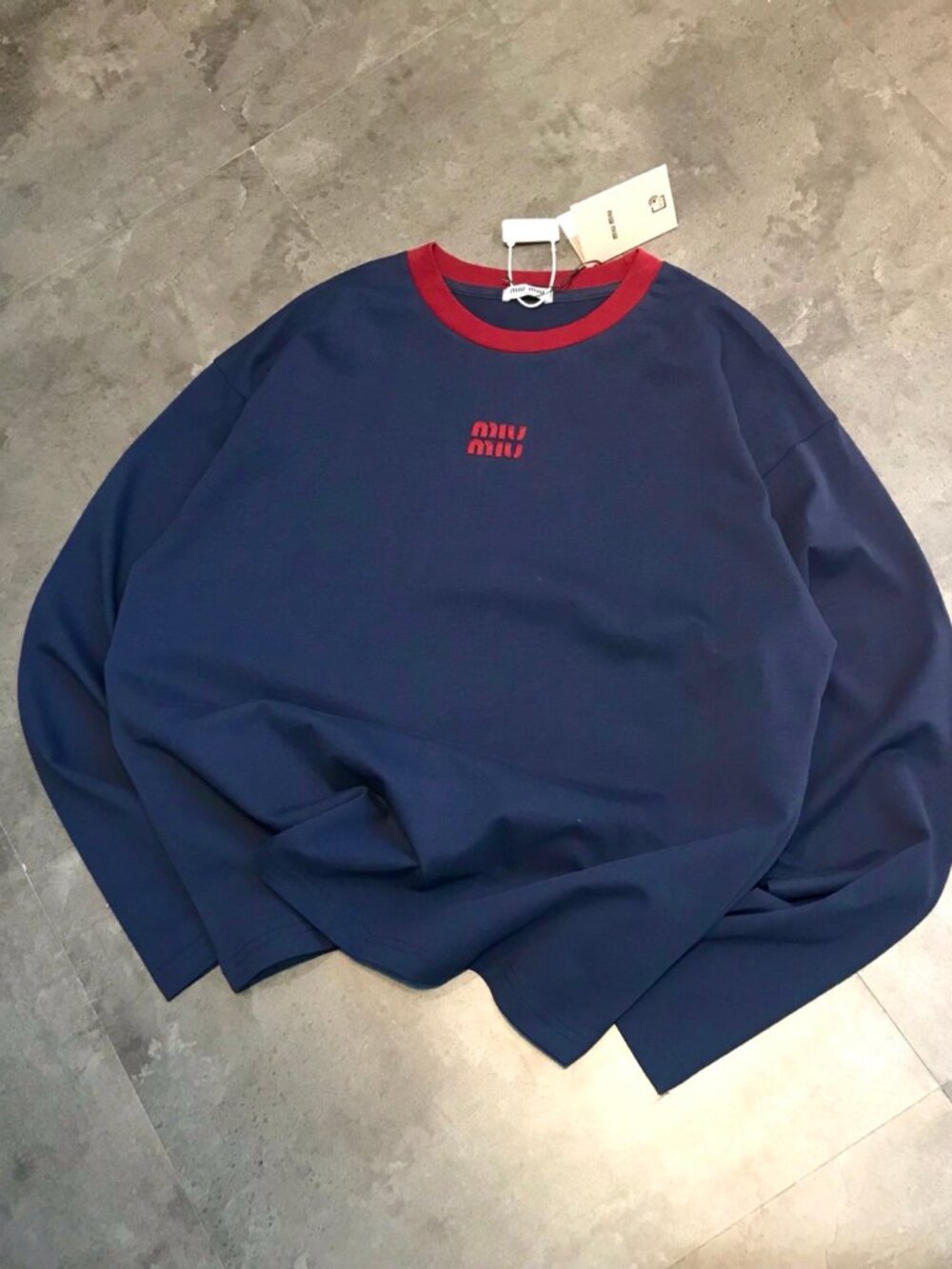 🌙Miu Miu🌙 dark blue long-sleeved T-shirt